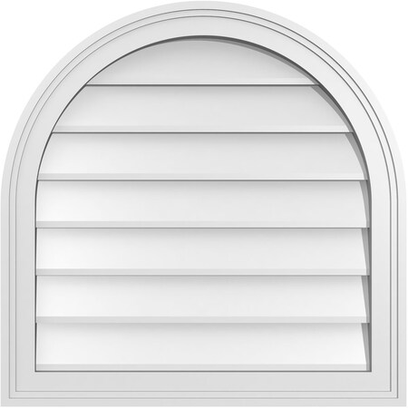 Ekena Millwork Round Top Surface Mount PVC Gable Vent w/ 2"W x 1-1/2"P Brickmould Frame, 24"W x 24"H GVPRT24X2402SN